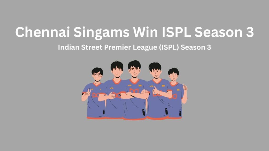 Chennai Singams celebrate their ISPL Season 3 win. Cartoon image of the winning team.