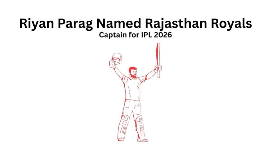 Riyan Parag illustration celebrating, named Rajasthan Royals captain for IPL 2026.